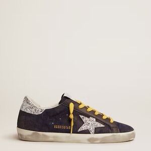 Golden Goose Super-star blue suede checkered/ silver glitter size US 6  UK 36